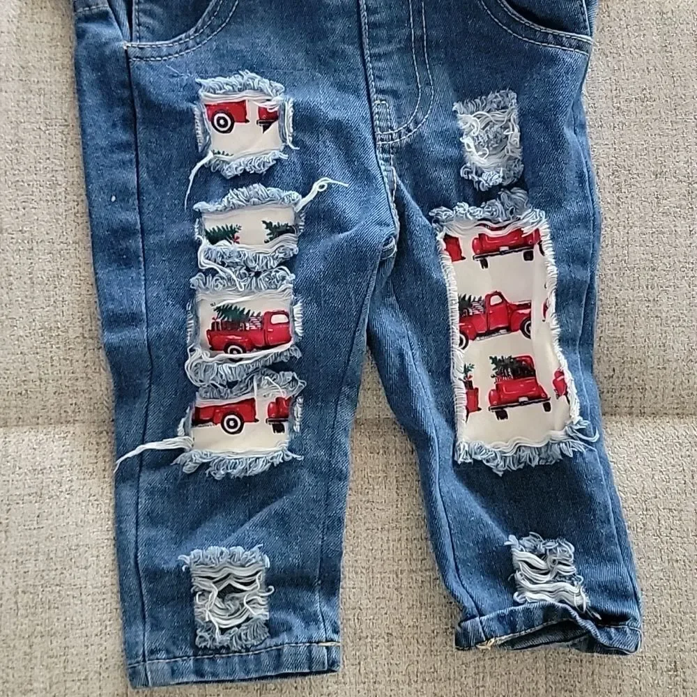 Red Vintage Truck Denim Overall Set